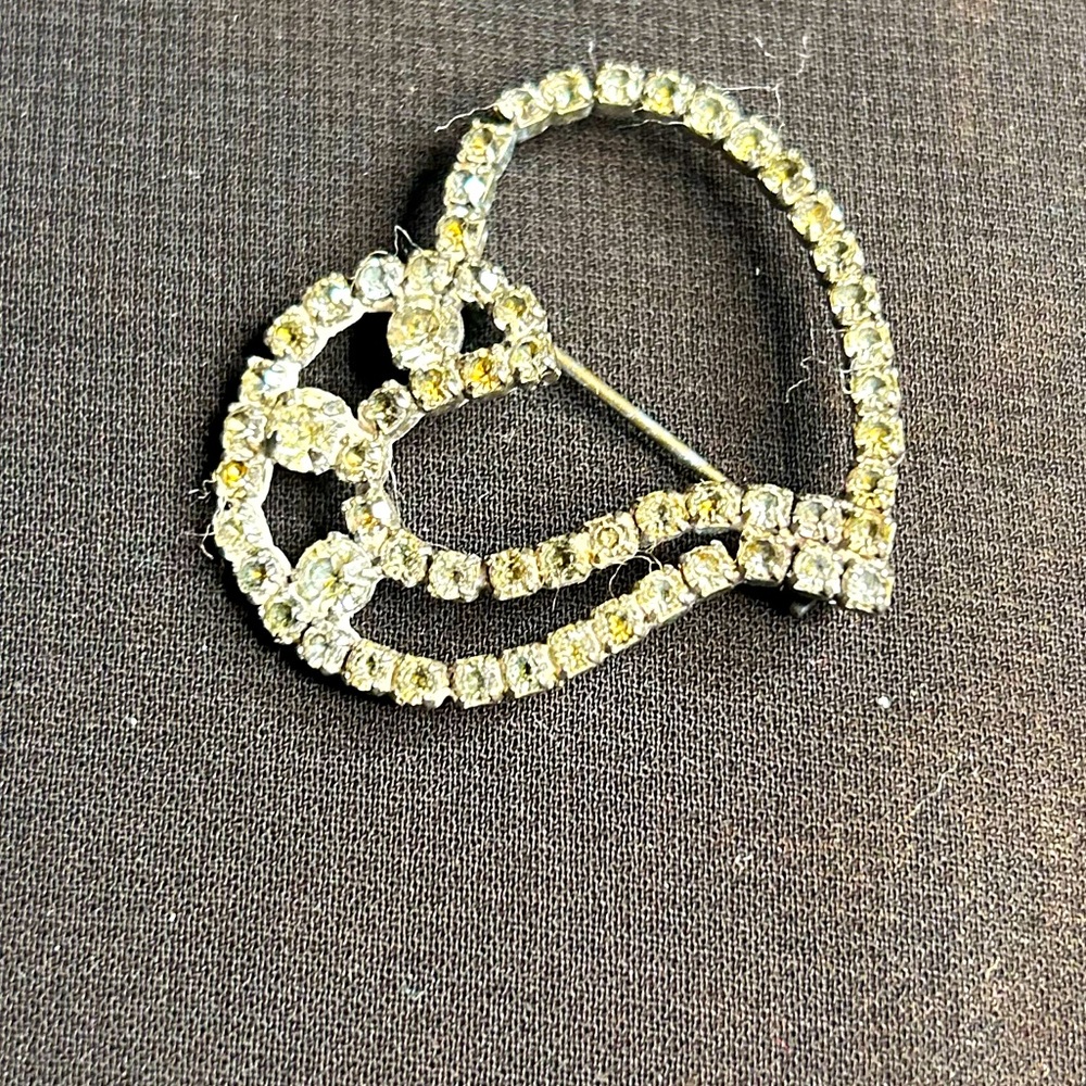 VTG Gunmetal and Rhinestone Heart shaped brooch. Unbranded.